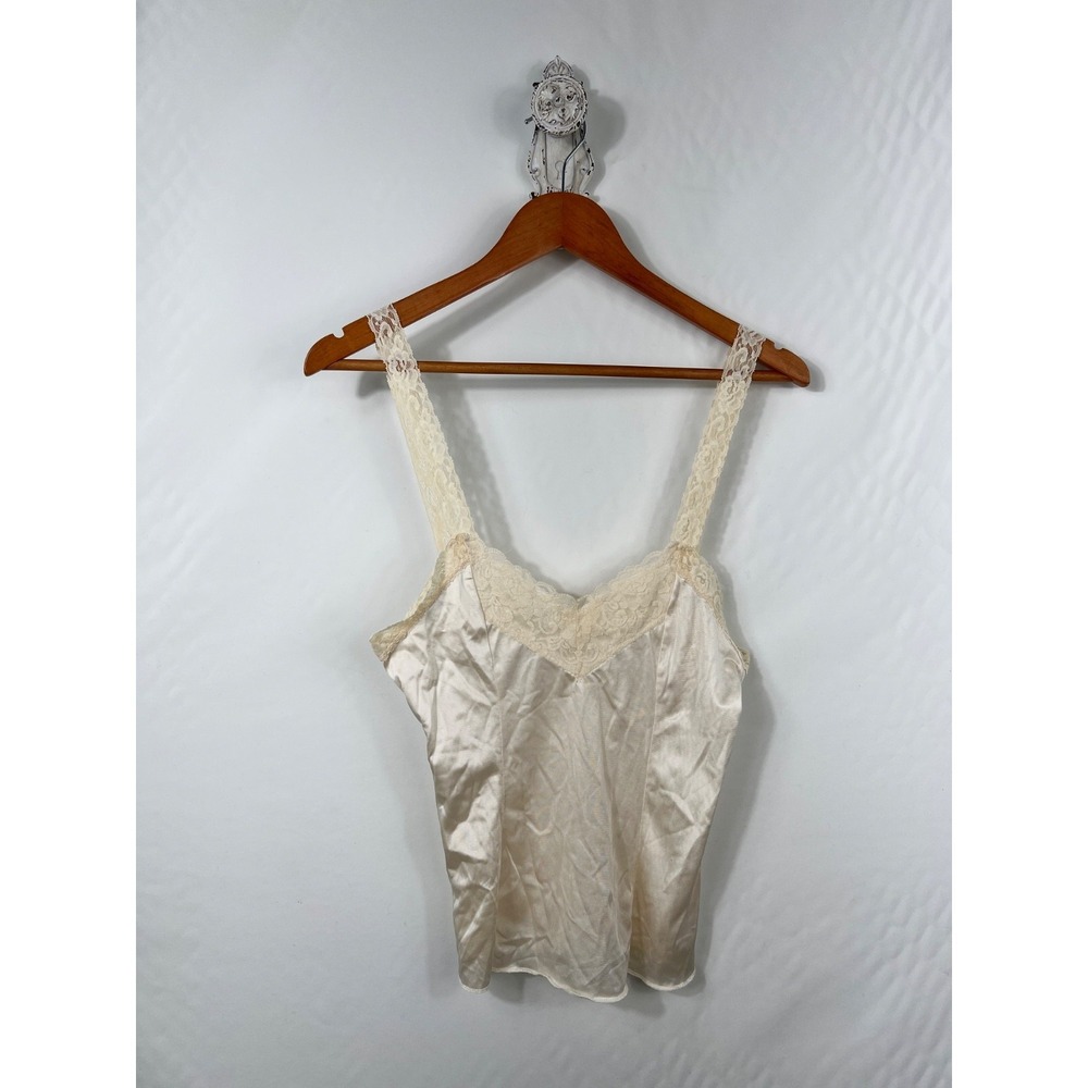 Vintage DEENA 32 Cream Cami Satin Camisole Top Lace‎ Feminine Dainty USA